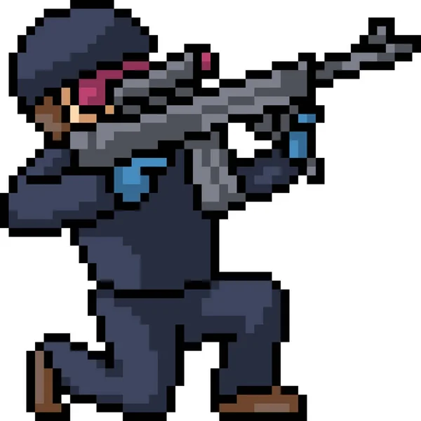 Vector Pixel Kunst Sniper Geïsoleerde Cartoon — Stockvector