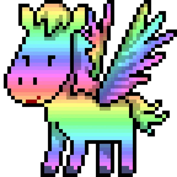 Vector Pixel Art Pegasus Rainbow Terisolasi Kartun - Stok Vektor