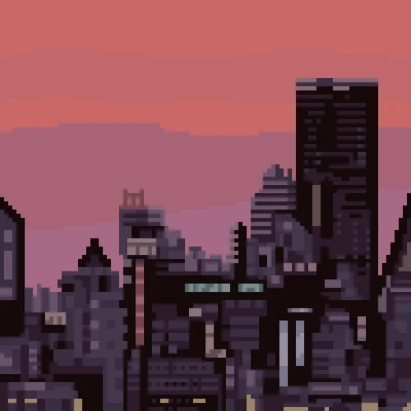 Pixel Kunst Des Stadtbaus Sonnenuntergang — Stockvektor