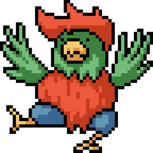Vector Pixel Kunst Vogel Monster Geïsoleerde Cartoo — Stockvector