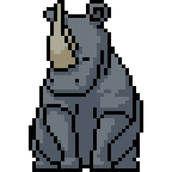 Pixel Vettoriale Arte Rinoceronte Isolato Cartone Animato — Vettoriale Stock