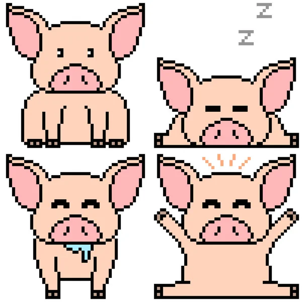 Vecteur Pixel Art Set Porc Isolé — Image vectorielle