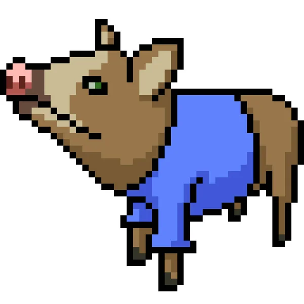 Vector Pixel Arte Cerdo Mascota Dibujos Animados Aislados — Archivo Imágenes Vectoriales