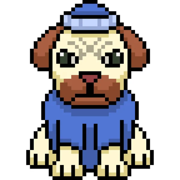 Vektor Pixel Art Pug Pes Izolované Kreslené — Stockový vektor