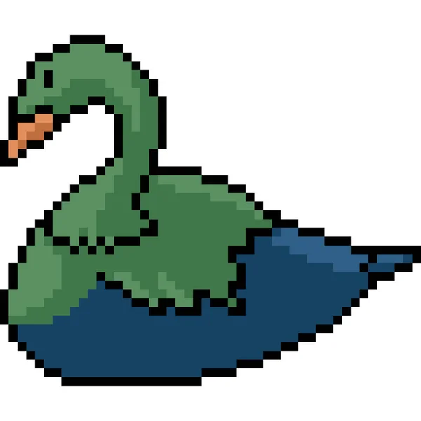 Vector Pixel Art Green Duck Isolated Cartoon — Stock Vector