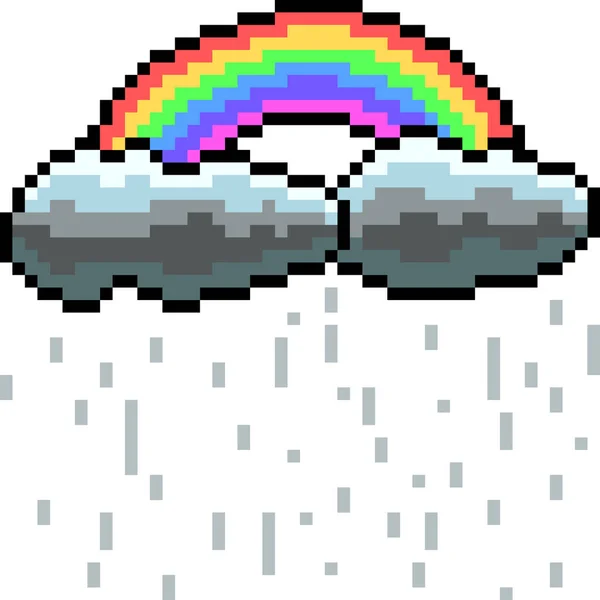 Vector Pixel Arte Arco Iris Nube Dibujos Animados Aislados — Vector de stock