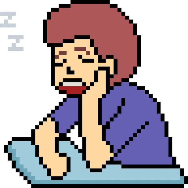 Vecteur Pixel Art Homme Assis Dormir Isolé — Image vectorielle