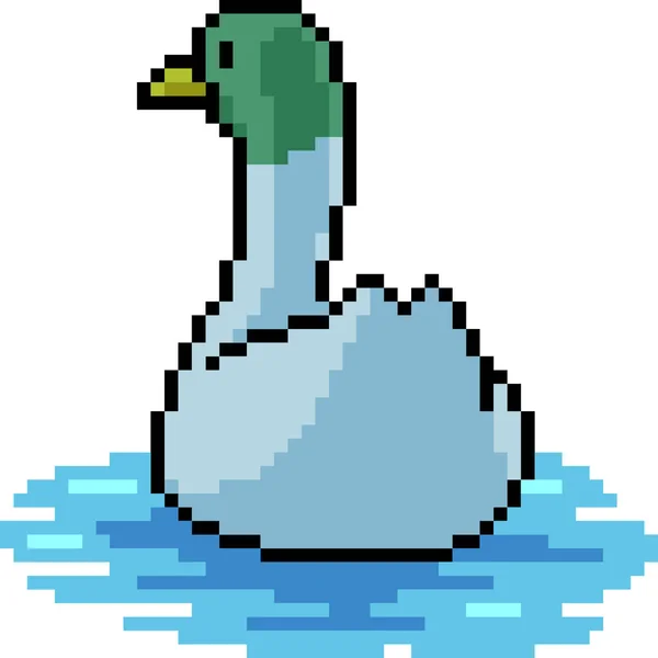 Vector Pixel Arte Pato Nadar Dibujos Animados Aislados — Vector de stock