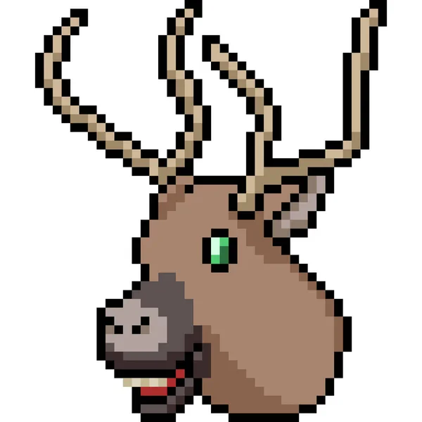 Vector Pixel Art Reindeer Head Isolated Cartoon — Stock Vector