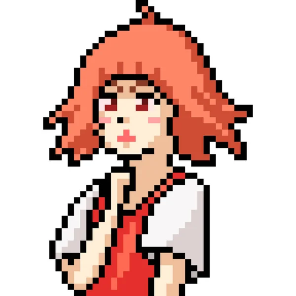 Vector Pixel Arte Anime Chica Dibujos Animados Aislados — Vector de stock