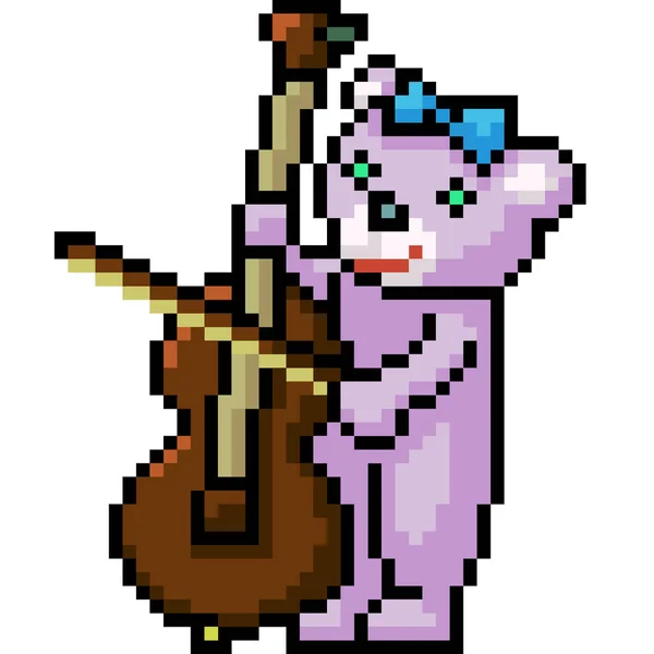 Vector Pixel Arte Oso Jugar Violonchelo Dibujos Animados Aislados — Archivo Imágenes Vectoriales