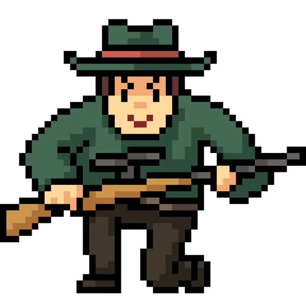 Vecteur Pixel Art Chasseur Isolé Dessin Animé — Image vectorielle