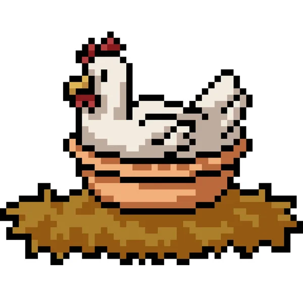 Vector Pixel Art Chicken Isolated Cartoon — Stock Vector