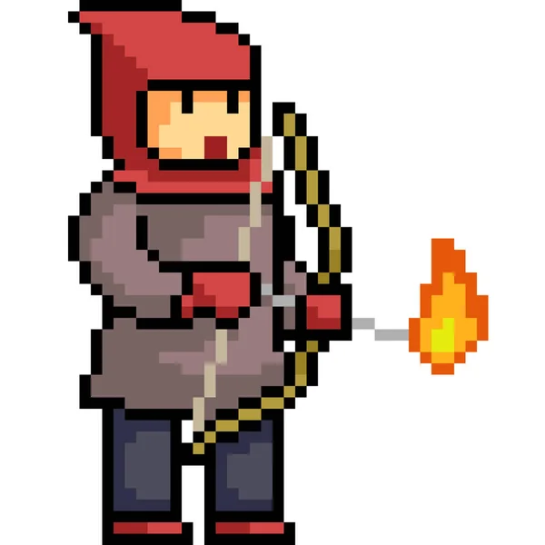 Vecteur Pixel Art Archer Feu Isolé Dessin Animé — Image vectorielle