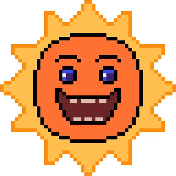 Vector Pixel Arte Sol Sonrisa Aislado — Vector de stock