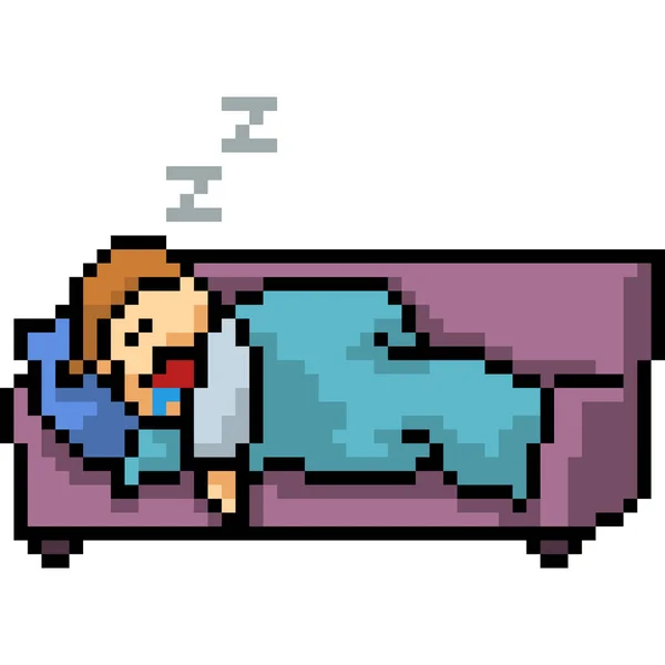 Vector Pixel Art Couch Sleep Isolated Cartoon — Stock Vector