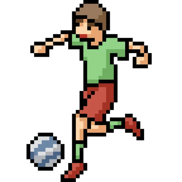 Vetor Pixel Arte Menino Jogar Futebol Isolado Desenhos Animados — Vetor de Stock