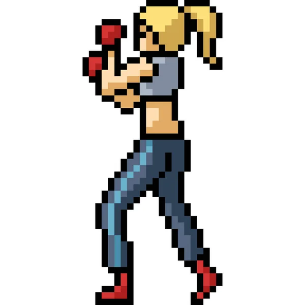 Vector Pixel Art Boxing Girl Isolated Cartoon — Stock Vector