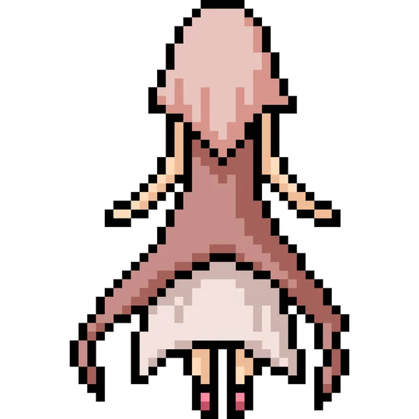 Vector Pixel Arte Chica Vestido Dibujos Animados Aislados — Vector de stock