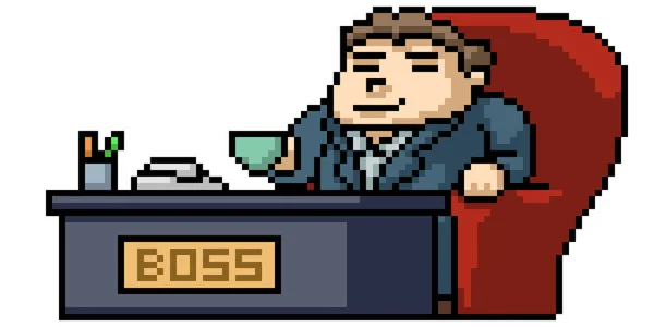 Pixel Arte Mesa Escritório Chefe — Vetor de Stock