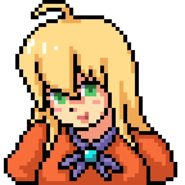 Vektor Pixel Umění Anime Dívka Izolované Kreslené — Stockový vektor