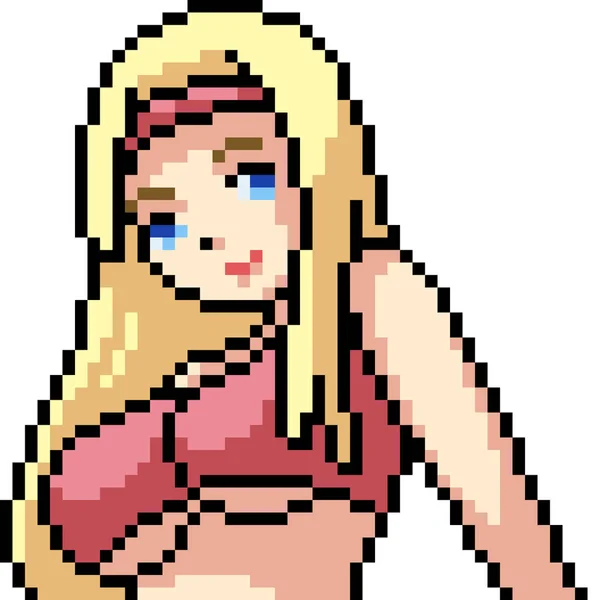 Vetor Pixel Arte Anime Menina Isolado Cartoo — Vetor de Stock