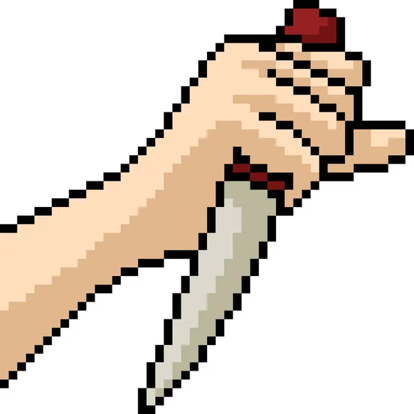 Vector Pixel Arte Cuchillo Mano Dibujos Animados Aislados — Vector de stock