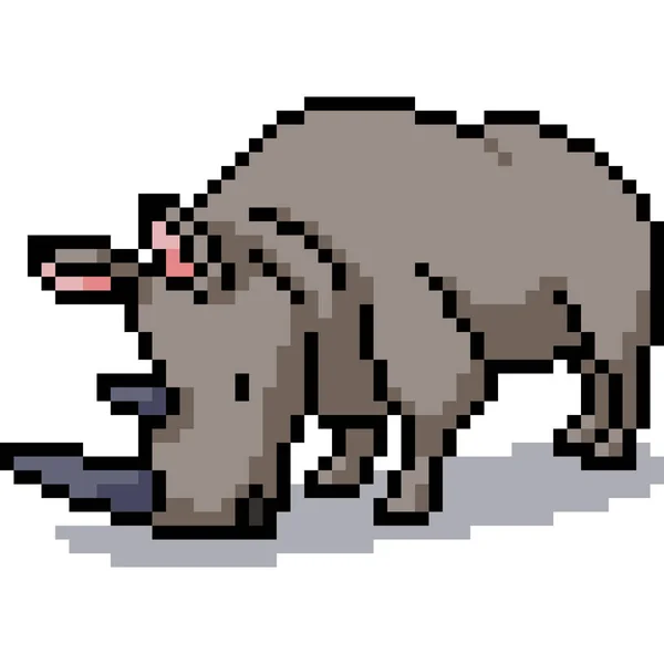 Vector Pixel Kunst Neushoorn Geïsoleerde Cartoon — Stockvector