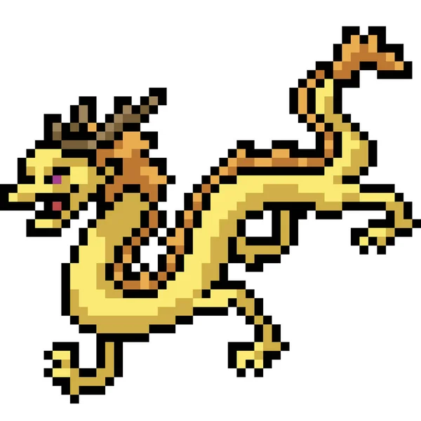 Vector Pixel Arte Dragón Dibujos Animados Aislados — Vector de stock