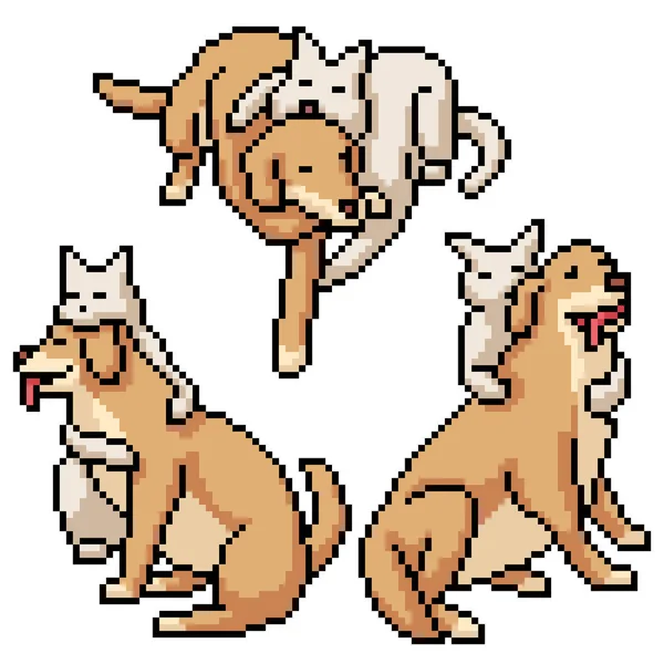 Пиксельное Искусство Объятий Кошачьих Собак — стоковый вектор