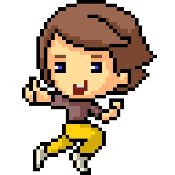 Vector Pixel Kunst Joggen Kind Geïsoleerde Cartoon — Stockvector