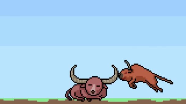 Pixel Dessin Animé Taureau Courir Avec Des Obstacles — Video