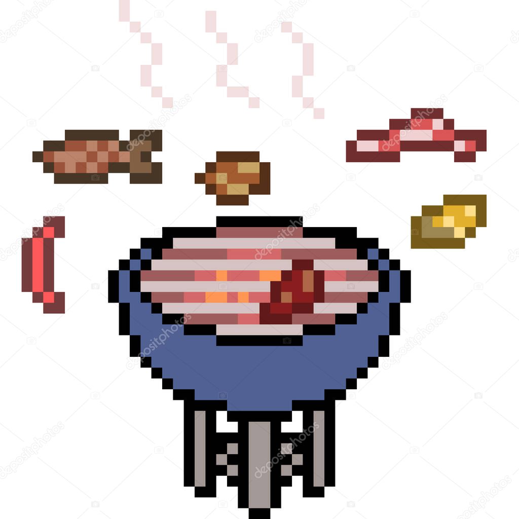vector pixel art grill food isolated