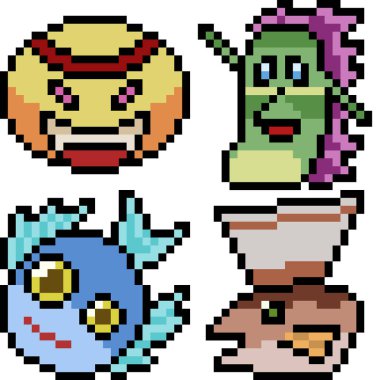 vektör piksel sanat canavar simgesi izole çizgi film