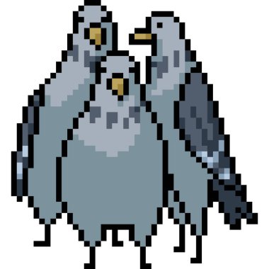 Vektör piksel sanat güvercini ailesi izole edilmiş çizgi film