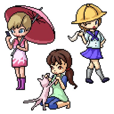 Piksel resim seti izole Chibi karakteri