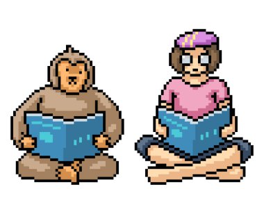 Kitap okuyan maymunların pikseli sanatı