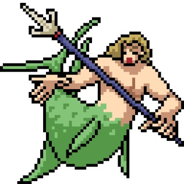 Vektör piksel sanatı izole edilmiş deniz kızı savaşçısı