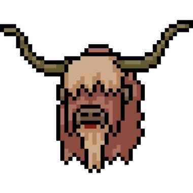 Vektör pikselli bufalo kafası izole edilmiş karikatür.