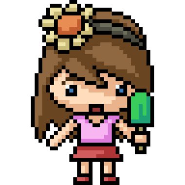 Vektör pikseli resim chibi kızı karikatürü izole etti