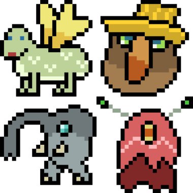 Beyaz arkaplanda vektör piksel sanat çizgi film canavar simgesi izole