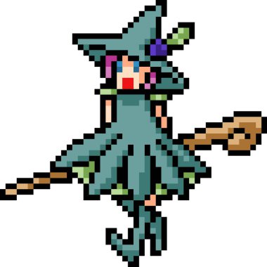 Vektör piksel resim cadı kız izole çizgi film