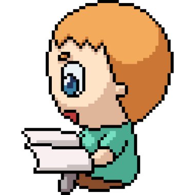 Vektör piksel sanatı izole çocuk kitap okumak