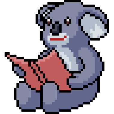 vektör pikseli sanat koalası kitap okumuş izole çizgi film