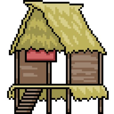 Vektör piksel sanatı izole edilmiş ahşap kulübe