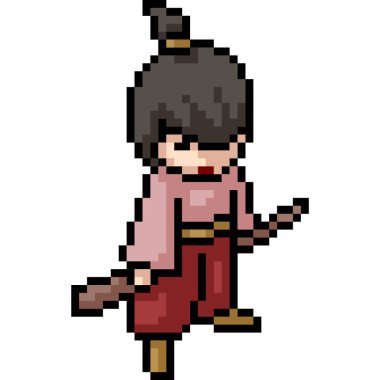 Vektör piksel resim samuray çocuk karikatürü izole etti