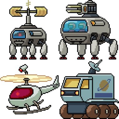 Vektör piksel sanatı izole edilmiş bilim kurgu aracı