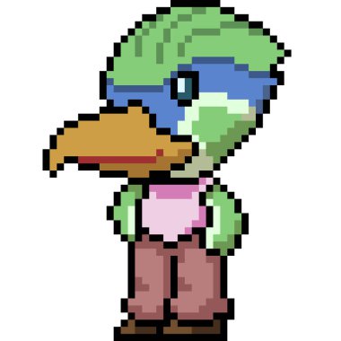 Vektör piksel sanat papağanı izole edilmiş çizgi film