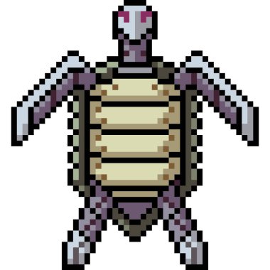 Vektör piksel sanat kaplumbağası robot öndeki izole çizgi film