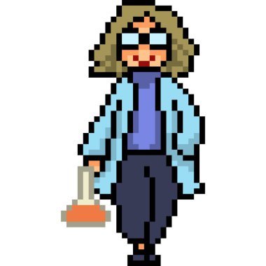 Vektör pikseli bilim adamı karikatürü izole etti